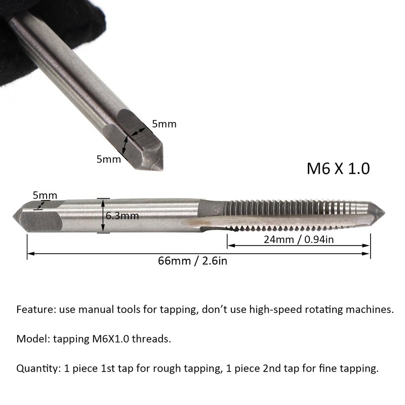 BLCCLOY 2Pcs M6 x 1 Manual Use Metric Screw Taps
