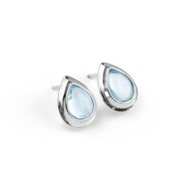 HENRYKA Topaz 925 Sterling Silver Stud Teardrop Earrings | Essential Simple Minimal Natural Gemstone Earrings | Bridesmaid Jewellery | Birthstone Gift