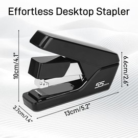 Effortless Flat Clinch Stapler, 50 Sheet Capacity Low Force Stapler for Desk, One Finger Touch Stapling Desktop Staplers, Portable & Space Save Size, Good for Home & Office