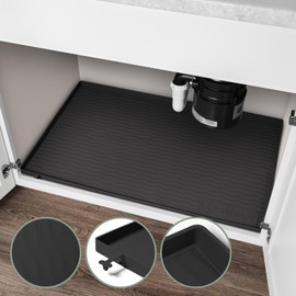 LochCraft Premium Under Sink Mat - Water Proof, Silicone Under Sink Liner for Organizing and Waterproofing - Ideal for the Kitchen, Bathroom, and Laundry Room, Fits 36 Inch Cabinet (34x22, Black)