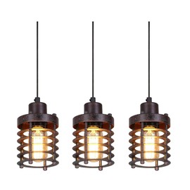 PIHAPPY Retro Vintage Barn Ceiling Hanging Lamp Pendant Light Rustic Adjustable Mini Metal Cage Shade Modern Light Fixture 3 Pack Without BLUBS (Bronze)