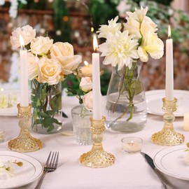 Taper Candlestick Holder Set of 6, Gold Candle Holders & Vintage Candlestick Holders, Glass Candle Holder for Wedding Table Decorations, Birthdays, Christmas Decor