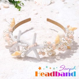 Fashband Starfish Headband Pearl Shell Headpiece Beach Bridal Wedding Hair Accessories for Women