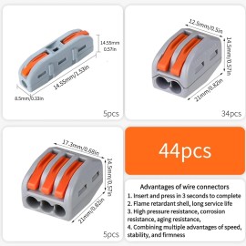 Eugiichr 44 PCS Lever Wire Connectors Nuts Kit - 1/2/3 Port Push-in Quick Connect Inline