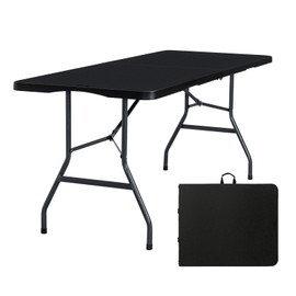 Byliable Folding Table 6ft Portable Heavy Duty Plastic Fold-in-Half 6 Foot Foldable Table Utility Dining Indoor Outdoor with Carrying Handle for Camping Picnic and Party, Black