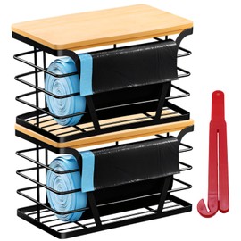 2 - Pack Trash Bag Dispenser with Bamboo Top, Stackable Garbage Bag Holder, Large Capacity Trash Bag Storage Space-Saving Trash Bag Holder Dispenser Storage Solution, Trash Bag Storage Organizer.