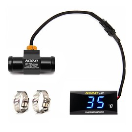 NORXI Motorcycle Water Thermometer Digital Waterproof High Temperature Warning Function 12V Universal Compact Thermometer with Temperature Adapter Easy Installation Super Practical (0.7 inch (18 mm),