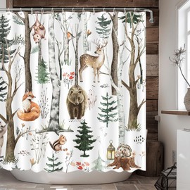 MEHOFOND Rustic Forest Shower Curtain Wildlife Animal Shower Curtain for Bathroom Rustic Lodge Forest Cabin Shower Curtain Camper Bathtub Decor Fabric Waterproof Bath Curtain with 12 Hooks 72x72 Inch