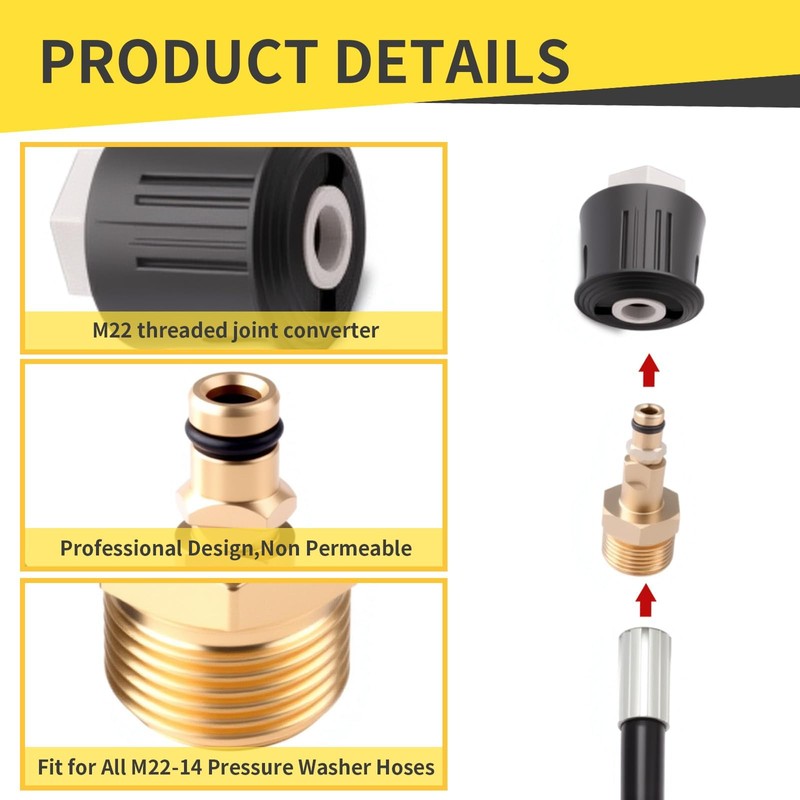 2Pack High Pressure Washer Adapter, M22 14mm Brass Quick Connect