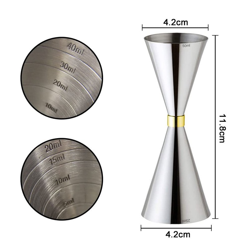 Delgeo Stainless Steel Cocktail Jigger-Spirit Measure with Mark 5/10/15/20/25/30/40/50 ml,Silver