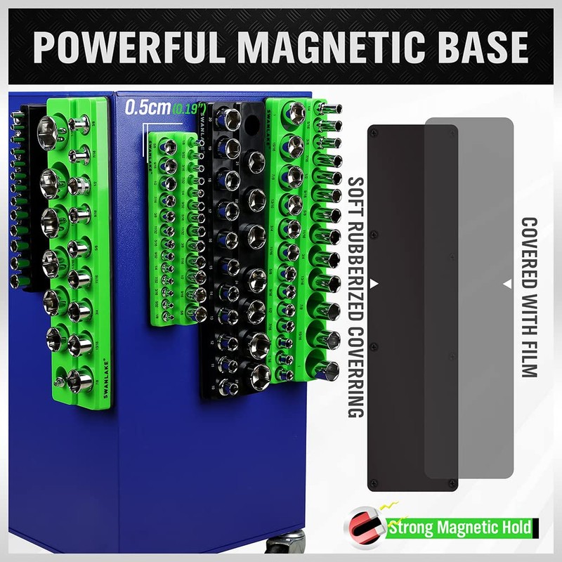 Magnetic Socket Organizer Set, 6-piece 1/4", 3/8", 1/2" SAE &