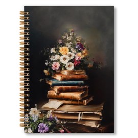 OINDADE Vintage Book Flower Notebook Journal, Dark Academia Floral Spiral Notebook, Vintage Cottagecore Floral Notebooks Gifts for Bookish Women, Book Lovers Gifts School Office Supplies,6x8.2In