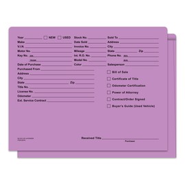 Heavy Duty Printed Vehicle Deal Jackets 9 X 12 100 Shrink Wrapped Dealerships Auto Car Lot Lavender