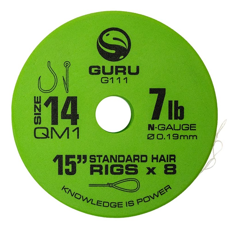 Guru QM1 Standard Hair Rigs 15" Qty 8 (Size 10