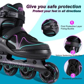Kids Adjustable Inline Skates Ages 4-12, Youth Inlie Skates for Girls Boys 5-8 8-12 with Full Light Up Wheels, Fun Illuminating Skates for Kids Men Adult Women and Boys.