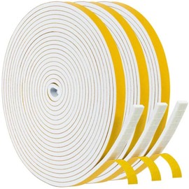BLOSY White Weatherstripping 1/4" W x 1/8" T, Foam Seal Strip for Window Door, Adhesive Foam Insulation Tape Reduce Noise Dust Cold Air, 16FT Each x 3 Rolls