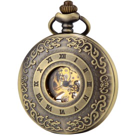 SEWOR Mens Luminous Dial Hand Wind Mechanical Pocket Watch with Brand Leather Gift Box (Stand Up Black) (Brown)