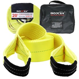 BoxerTool Tow Straps Heavy Duty Reinforced Loops 4”x 20’ – 36,000lbs Breaking Strength – Emergency Off Road Towing Rope and Winch Extension – with Carrying Bag