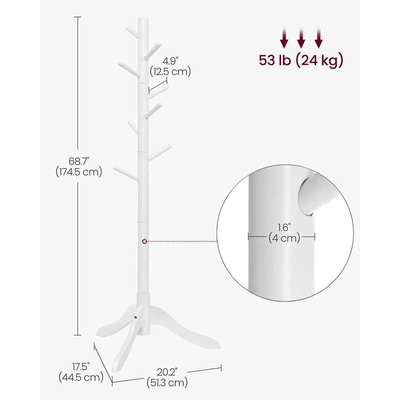 VASAGLE Solid Wood Coat Rack, Free Standing Tree-Shaped Coat Rack