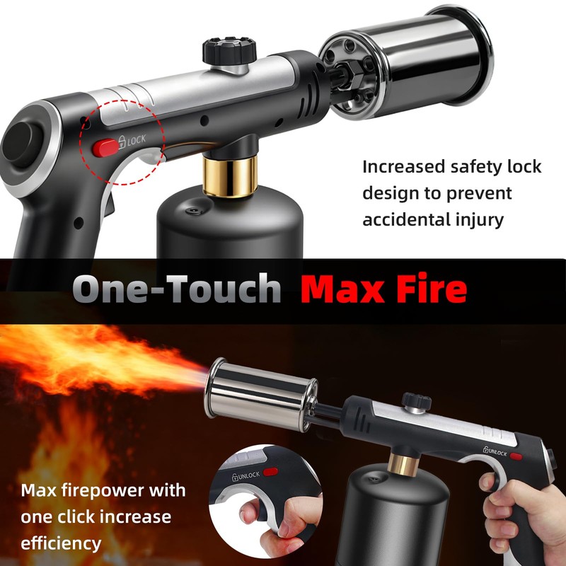 Powerful Propane Torch Gun，Flame Thrower Gun With One-Touch Max Fire,