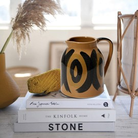 Bloomingville Decorative Hand Painted Stoneware Pitcher, Brown and Black Vases, 6" L x 5" W x 6" H