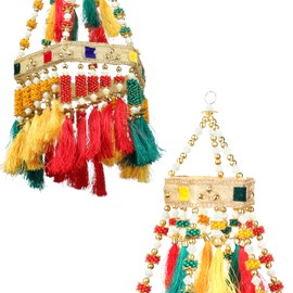 Decorative Wall Roof Hanging Centre Ceiling Hanging Jhoomar Golden Hangings Ornament Party Christmas Decoration Indoor Outdoor for Indian New Year Wedding Cultural Festival Home Decor(Size:-16"X6")