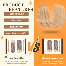 TESS Human Hair Extensions Adjustable Invisible Transparent Wire with 2 Secure Clips Natural Real Straight Hair for Women UK 65g 18 inch #12P613 Golden Brown & Bleach Blonde