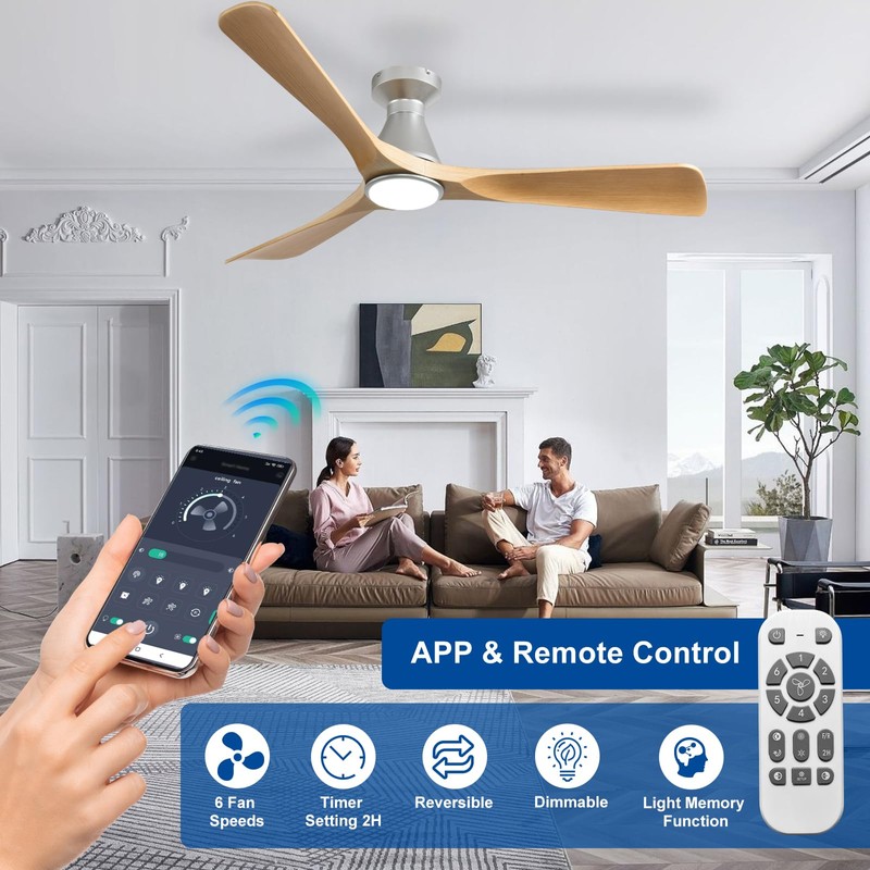 Depuley 52-Inch Ceiling Fans with Lights: Wood 3 Blade Flush