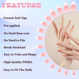 Lokaloka Nail Tips Set, Short French Almond Nail Tips for Gel Nails, 300 Pieces, 15 Sizes, Stiletto Press on Fake Nails, Preformed Nail-Tip Artificial Nails, Short Acrylic Nail Design