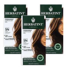 Herbatint Herbatint Permanent Haircolor Gel, 5N Light Chestnut, Alcohol Free, Vegan, 100% Grey Coverage - 4.56 oz (3 Pack)