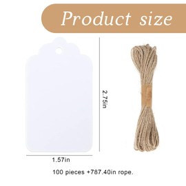 Gift Tags with String, 100 Pcs White Kraft Paper Price Tags for Presents, Christmas, Wedding, Birthday, Easter, and More – 9x4.5cm Labels for Gift Wrapping, Luggage, and DIY Crafts