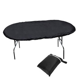 SUNSURE Universal Poker Table Cover 96" x 44" Oval Table Cloth 420D Oxford Waterproof Furniture Dust Cover Fit Portable Poker & Game Table Black Poker Table Cover with Elastic Band Hem