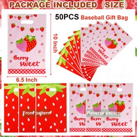 HEPAPATE 50Pcs Strawberry Party Favors Bags,Strawberry Treat Candy Bags,Summer Berry Sweet Goodie Bags,Strawberry Theme Gift Bags for Kids Birthday Party Decorations,Strawberry Themed Party Supplie