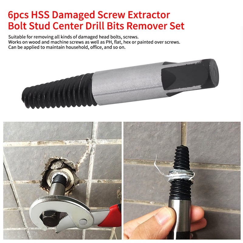 6pcs práctico HSS Damaged Screw Extractor Bolt Stud Remover Set