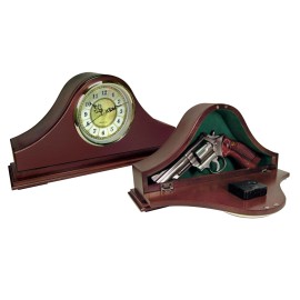 Peace Keeper MGC Mantle Gun Clock Front Panel Entry Mahogany Stain Wood Holds 1