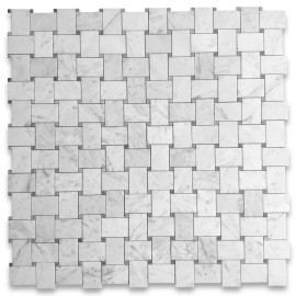 Stone Center Online C667XH Carrara White Marble Large Basketweave Tile Bardiglio Gray Dots Honed