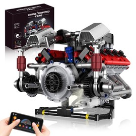 BrixVibe Mini V8 Engine Kits That Works Building Sets, 8-Cylinder Model Technic with Motor, APP Control & Light, Mechanic Engineering Collection for Adults Boys 14 Years & Up