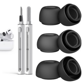Pohgelan Compatible with AirPods Pro 2nd/1st Generation Replacement Ear Tips,with Noise Reduction Holewith and Cleaner kit,Built-in dust Guard Screen,for USB-C Charging Case,3 Sizes (S/M/L)-Black