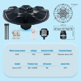 Pond Fountain Aerator,10000 GPH, 8 white LED lights, constant and gradient dual modes, equipped traction rope and time controller. Pond Aerator 4’x10’ for Pond Pool Lake Aquascape Oxygenation