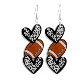 Acrylic Sports Ball Heart Shaped Dangle Drop Earrings for Women Cute Football Basketball Volleyball Baseball Softball Leopard Print Love Shape Earrings Sport Game Day Jewelry Gift-Football