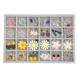 Outdoorfly Velvet Stackable 24 Grid Jewelry Organizer Tray Display Removable for Drawers Jewelry Storage Showcase (24 Grid)