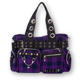 Convertible Belt Shoulder Bags with Grommets:_Violet Plaid Convertible Belt Shoulder Bag