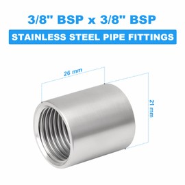 ERGAOBOY 5 Pcs 304 Stainless Steel 3/8" Female to 3/8" Female BSP Thread Straight Coupling Connectors SUS 304 Pipe Fittings