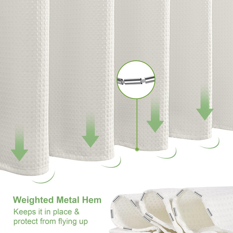 Waffle Weave Shower Curtain with Stainless Steel Hooks - 230