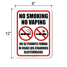 Honey Dew Gifts, No Smoking No Vaping, 9 inch by 12 inch, No Smoking Signs for Business, English Español Bilingual Signs, Warning Signs, Signage for Commercial Buildings, HDG-1527