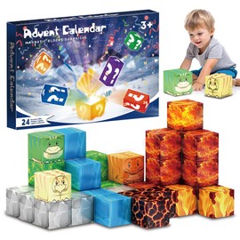 Advent Calendar 2024 for Kids Dinosaur LED Magnetic Blocks-Building, 38 Montessori Holiday Building Set Cubes, Christmas 24 Days Countdown Stocking Stuffers for Boys & Girls Ages 4-8