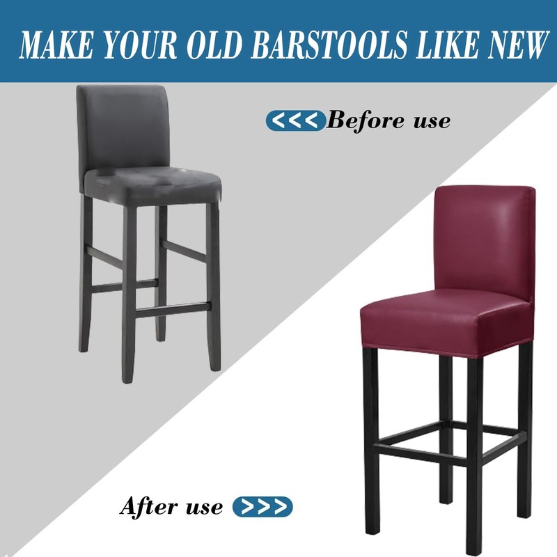 Bar Stool Covers,4 Pack Stretch Waterproof PU Bar Stool Covers