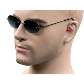 AMP Small Rimless Oval Neo Matrix Style Sunglasses Metal Brown/Smoke All Colors MT14 - Gunmetal/Gradient Smoke