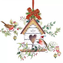 20 Napkins Christmas Bird House Birds Animals Winter Christmas Table Decoration 33 x 33 cm