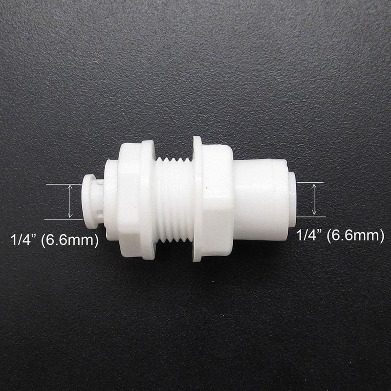 5 PCS White Fittings Bulkhead Connector 1/4" Tube Quick connect